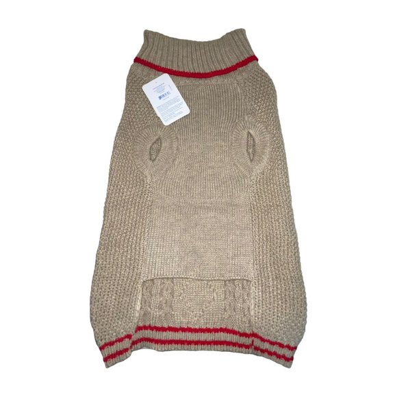 NWT Top Paw Thick Tan With Red Stripe Turtleneck Cable Sweater Winter Dog Large - Picture 4 of 6